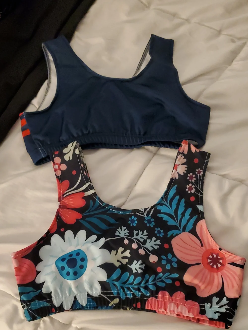 Kids Floral & Navy Sport Swim Tops - Floral Print and Navy 11-12y Tops Only
